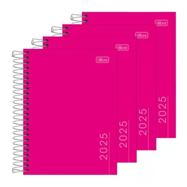 Imagem de Kit 4 Agenda 117x164mm Espiral 160Fls Lembrete Rosa 2025