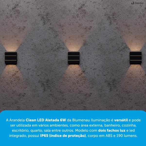 Imagem de Kit 4 Arandela Led Externa 2 Fachos Clean Preto 6w 3000k Blumenau