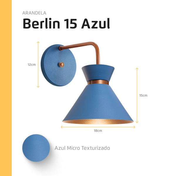 Imagem de Kit 4 Arandela Parede Berlin 15cm Azul C/ Cobre