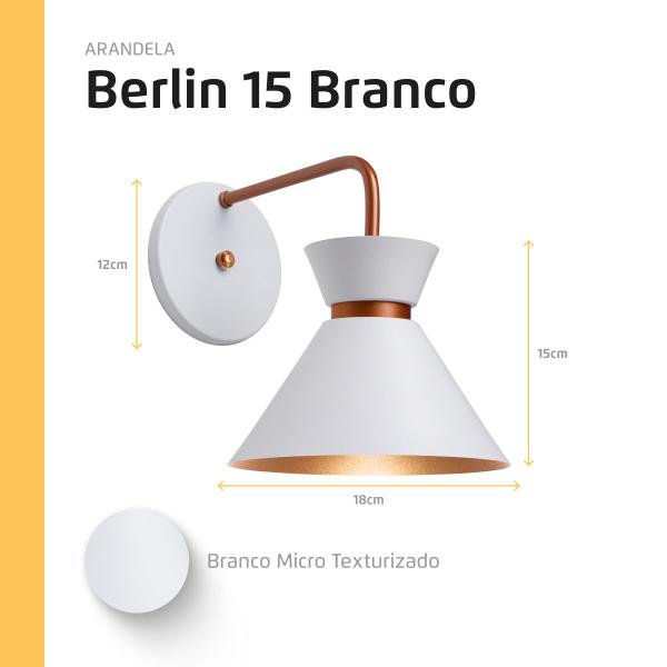 Imagem de Kit 4 Arandela Parede Berlin 15cm Branco C/ Cobre