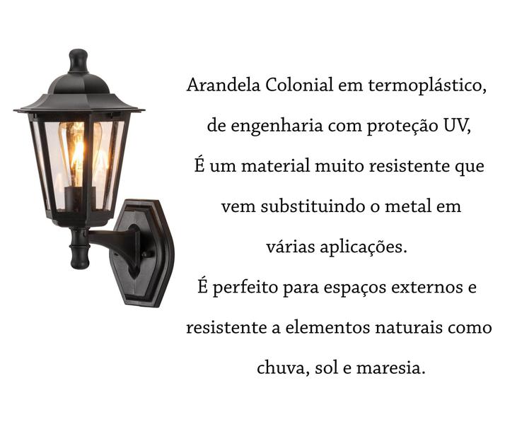 Imagem de Kit 4 Arandela Varanda Colonial Preta Lente Transparente