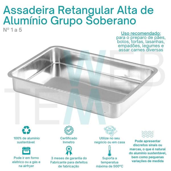 Imagem de Kit 4 Assadeiras Retangular Alta nº4 Alumínio Sustentável para Assados, Bolos, Lasanha, Cozimento Uniforme, Fácil Limpeza, Uso Caseiro ou Profissional