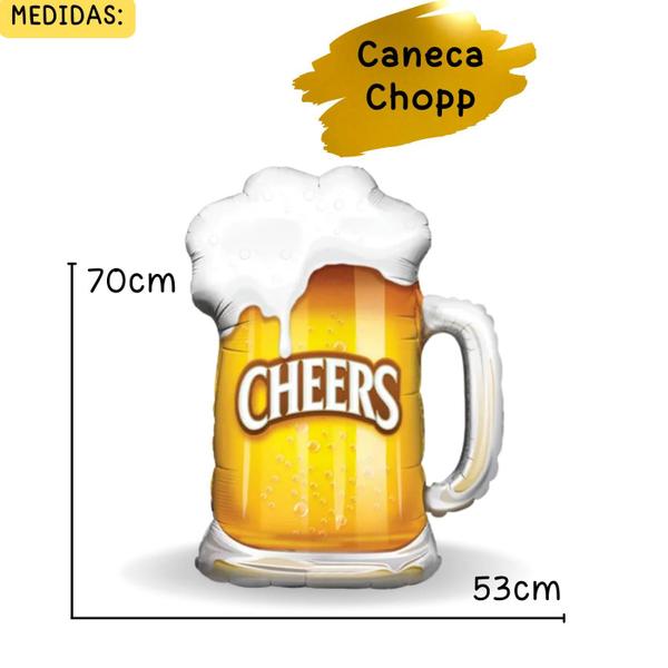 Imagem de Kit 4 Balões Metalizados Grandes Festa Tropical Boteco, Caneca Chopp 70cm, Garrafa Champanhe 100cm - Kit Festa Boteco