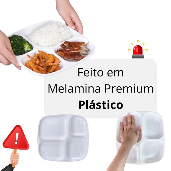 Imagem de Kit 4 Bandejas Restaurante Refeitorio Self Service + 4 Mini Tigelas Quadradas 225ml Sobremesa em Melamina  Bestfer 