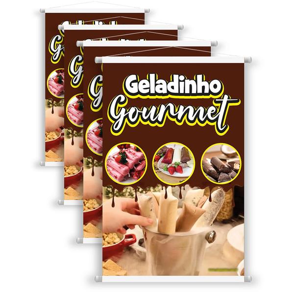 Imagem de Kit 4 Banners Gelinho Gourmet Impresso Em Alta Qualidade