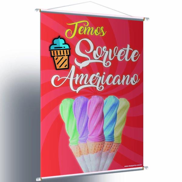 Imagem de Kit 4 Banners Sorvete Americano Sabores Impressão Digital