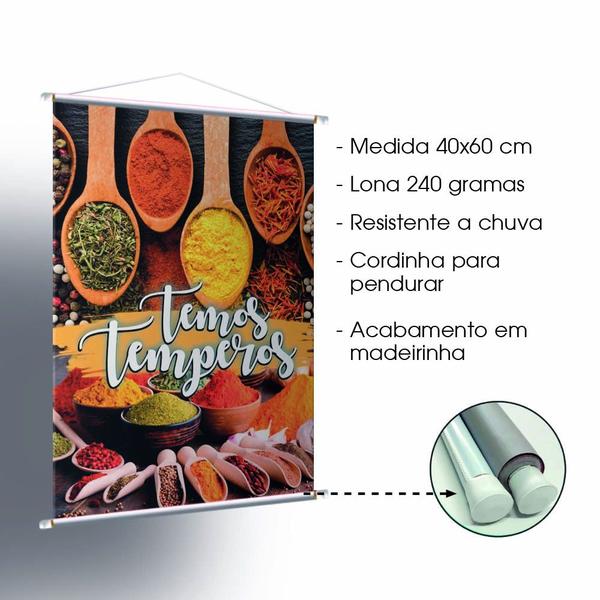 Imagem de Kit 4 Banners Temos Temperos 40x60 Cm