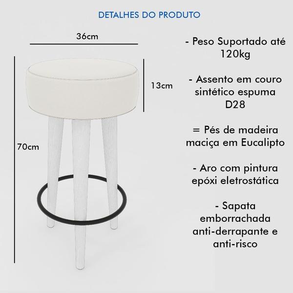 Imagem de Kit 4 Banqueta Alta Cozinha 70cm Estofada Off-White Madeira Maciça Urban