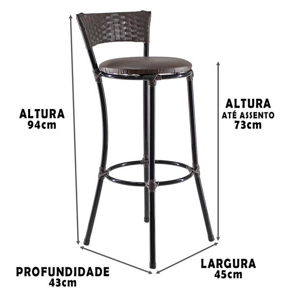 Kit 4 Banquetas Alta Forts Fibra Proteção UV Bancada, Área Gourmet, Bar, Piscina, Balcão, Marrom 07 - PANERO Imagem de Kit 4 Banquetas Alta Forts Fibra Proteção UV Bancada, Área Gourmet, Bar, Piscina, Balcão, Marrom 07