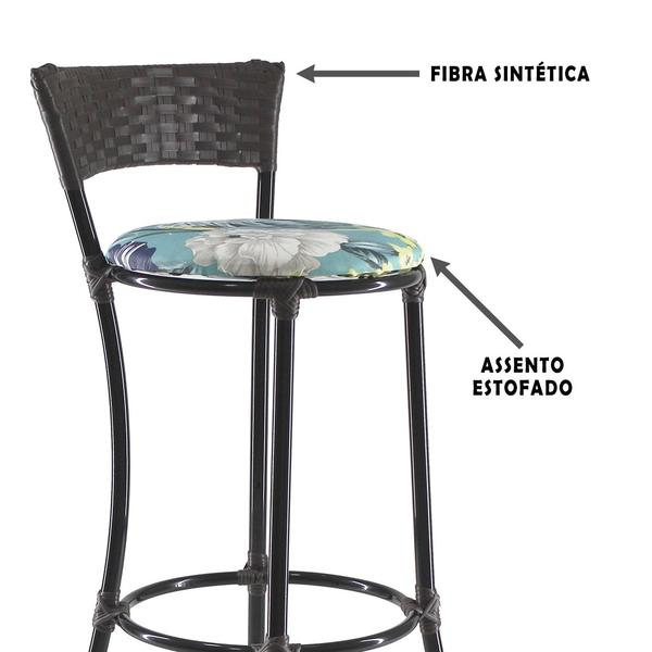 Imagem de Kit 4 Banquetas Alta Forts Fibra UV Bancada, Área Gourmet, Bar, Piscina, Balcão, Floral Azul 03