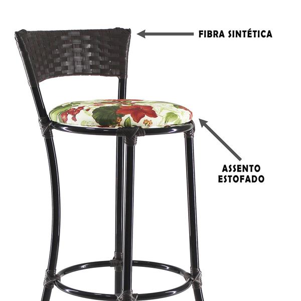 Imagem de Kit 4 Banquetas Alta Forts Fibra UV Bancada, Área Gourmet, Bar, Piscina, Balcão, Floral Vermelho 09