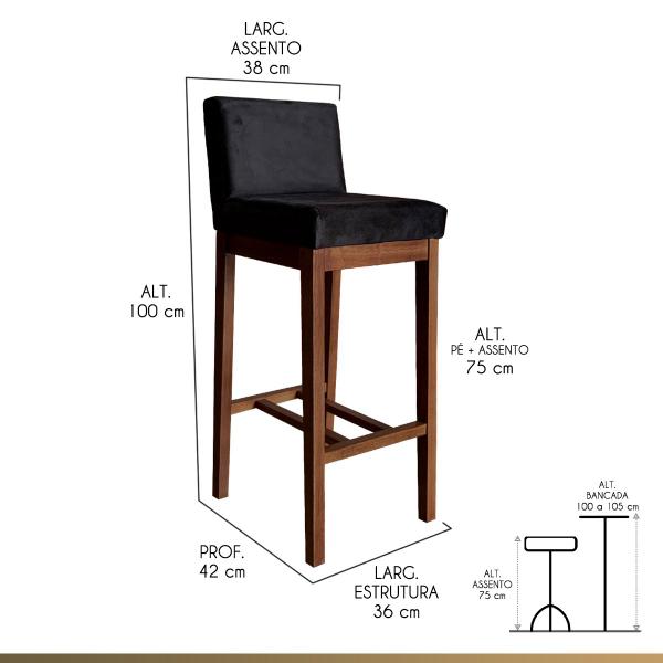 Imagem de Kit 4 Banquetas Alta Lisboa Estofada 100 Cm Madeira Maciça Castanho Suede CCS