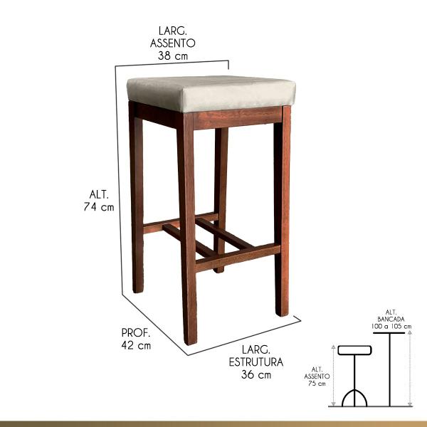 Imagem de Kit 4 Banquetas Alta para Bancada de Cozinha Bali 74 Cm Madeira Suede CCS