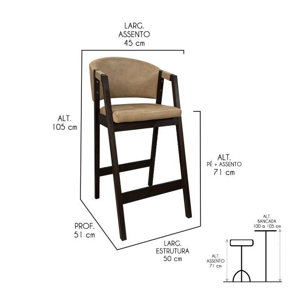 Kit 4 Banquetas Alta para Ilha de Cozinha Ravena Madeira Maciça Capuccino Sintético Bege CCS - CCS Interiores Imagem de Kit 4 Banquetas Alta para Ilha de Cozinha Ravena Madeira Maciça Capuccino Sintético Bege CCS