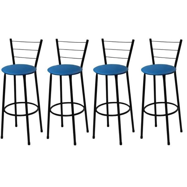 Kit 4 Banquetas Alta Preta com Assento Azul Fortmix Imagem de Kit 4 Banquetas Alta Preta com Assento Azul Fortmix