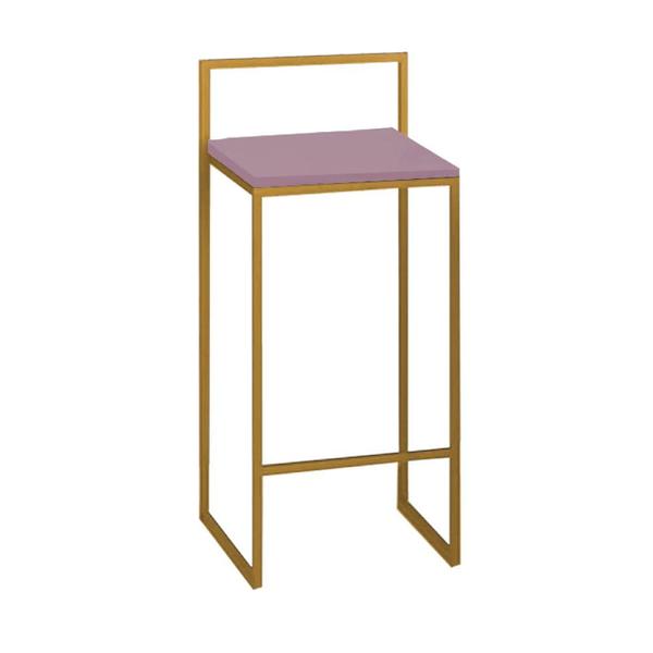 Imagem de Kit 4 Banquetas Lino + 1 Mesa Bancada Aparador Mavie 150cm Industrial Ferro Dourado 100% MDF Rose Gold - Ahazzo Móveis