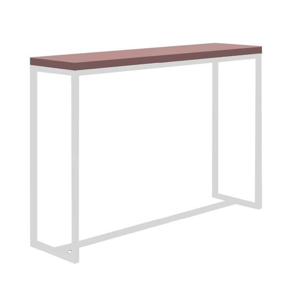 Imagem de Kit 4 Banquetas Liz + 1 Mesa Bancada Mavie 150cm Industrial Ferro Branco MDF Rosa - Ahazzo Móveis