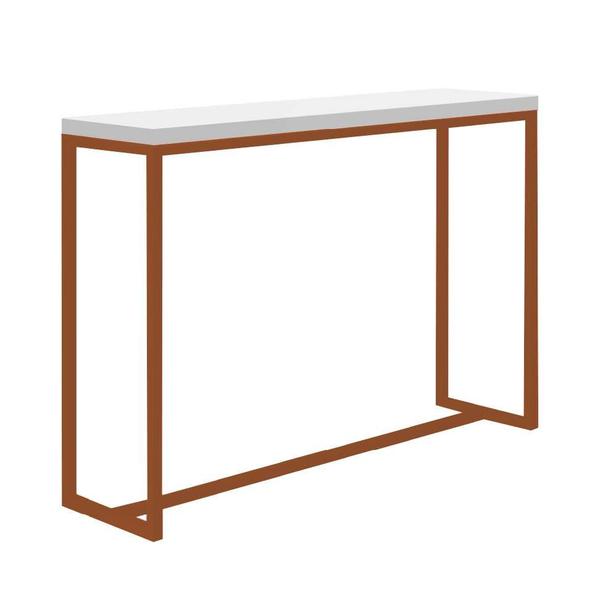 Imagem de Kit 4 Banquetas Liz + 1 Mesa Bancada Mavie 150cm Industrial Ferro Bronze MDF Branco - Ahazzo Móveis