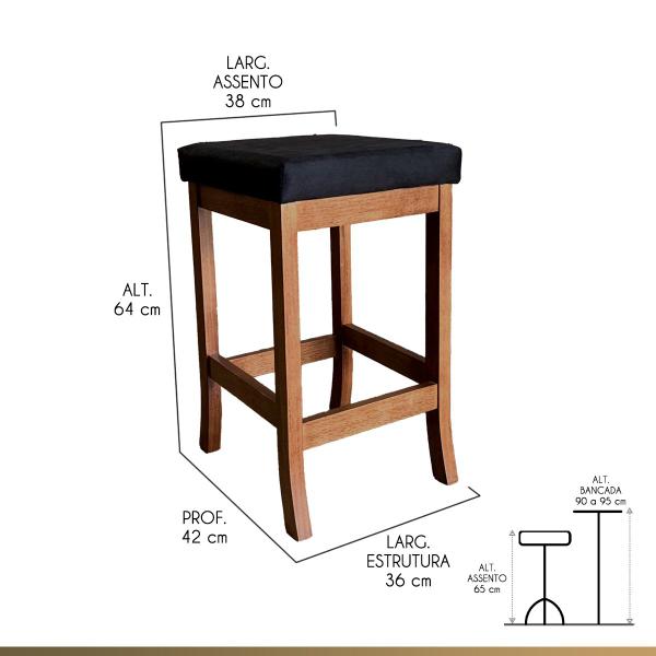 Imagem de Kit 4 Banquetas Média Estofada para Blcão Barcelona Madeira Castanho Suede CCS