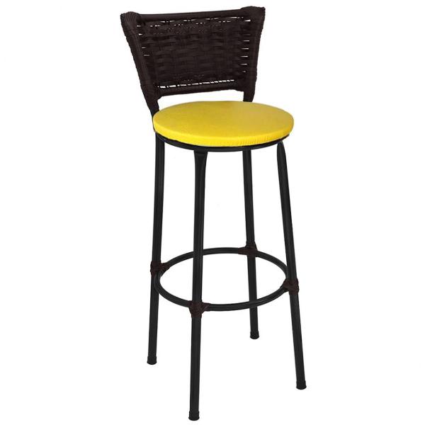 Kit 4 Banquetas Médias Preta com Encosto Junco Argila Assento Amarelo - Fortmix Imagem de Kit 4 Banquetas Médias Preta com Encosto Junco Argila Assento Amarelo