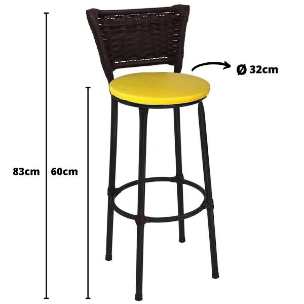 Kit 4 Banquetas Médias Preta com Encosto Junco Argila Assento Amarelo - Fortmix Imagem de Kit 4 Banquetas Médias Preta com Encosto Junco Argila Assento Amarelo