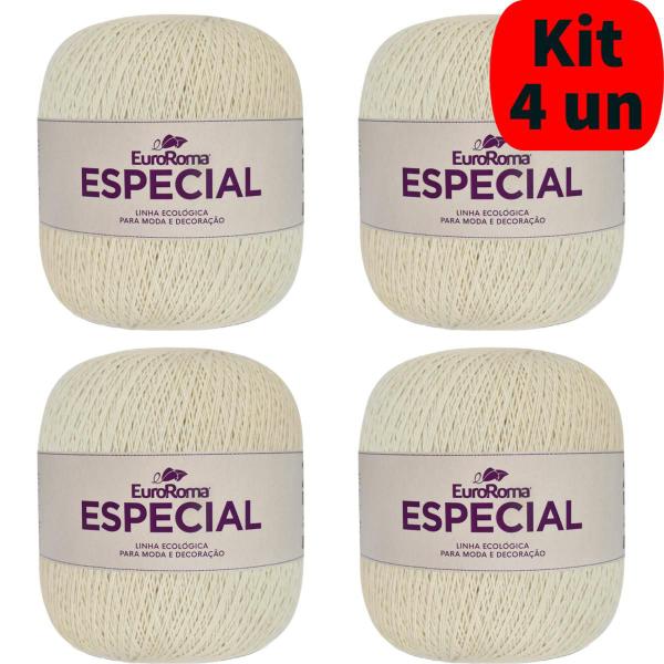 Imagem de Kit 4 Barbantes EuroRoma Especial 500 Gramas Fio n 3 Branco e Cru Crochê