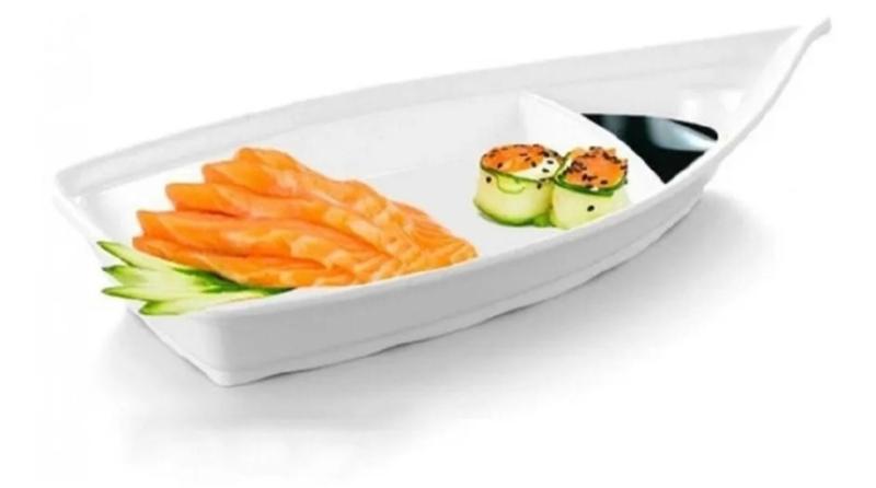 Imagem de Kit 4 Barcas Para Comida Japonesa 32 Cm Em Melamina Branco