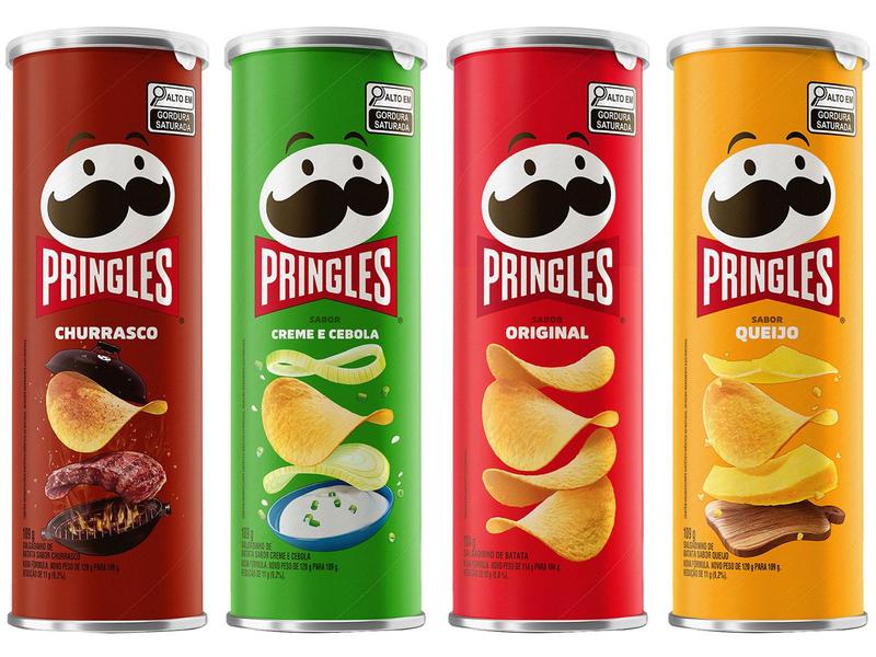 Kit 4 Batatas Pringles Queijo 109g + Churrasco - 109g + Creme e Cebola 109g + Original 10... Kit 4 Batatas Pringles Queijo 109g + Churrasco - 109g + Creme e Cebola 109g + Original 10...