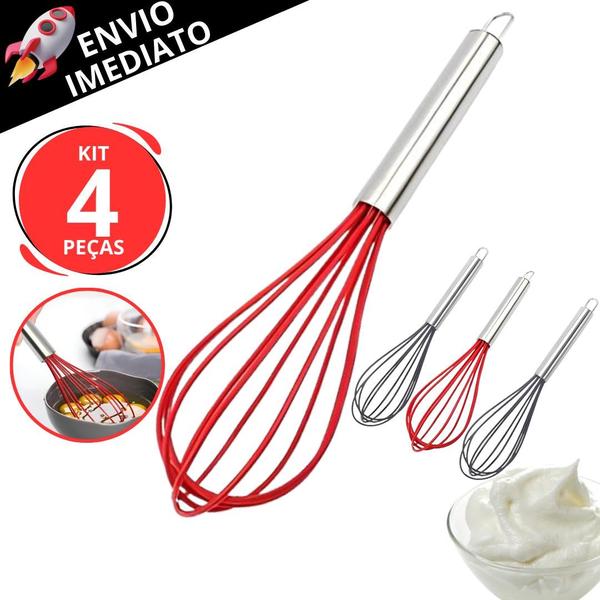 Imagem de Kit 4 Batedor de Silicone Claras de Ovos Massas e Bolos Fouet Utensílio de Silicone Para Cozinha