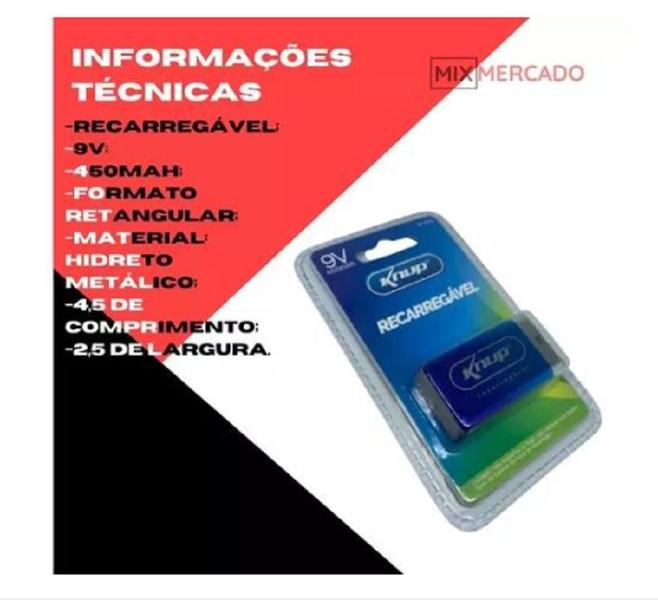 Imagem de Kit 4 Baterias Recarregável 9v + Carregador Pilhas Aa Aaa 9v