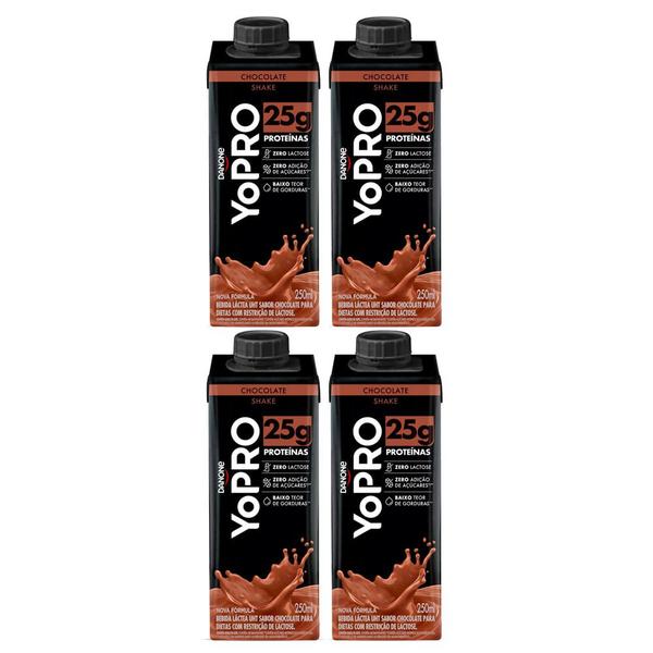 Imagem de Kit 4 Bebida Láctea UHT YoPro Shake Sabor Chocolate 25g de Proteína 250ml