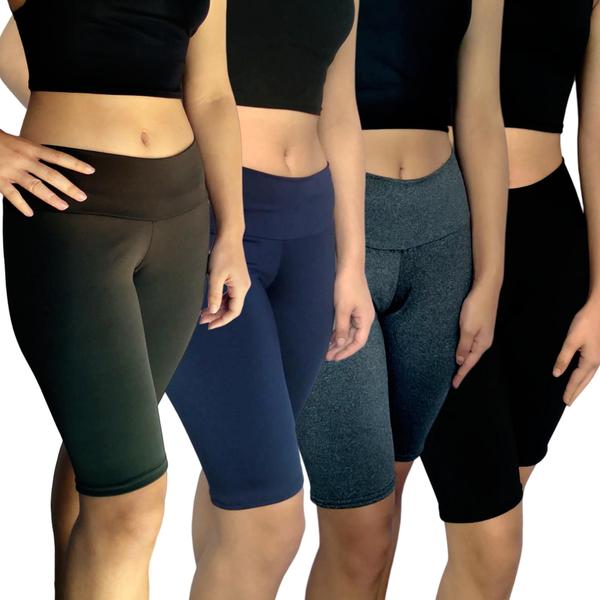 Imagem de Kit 4 Bermudas Femininas Justas Cós Lisas Cores Sortidas Suplex Pp ao Plus Size