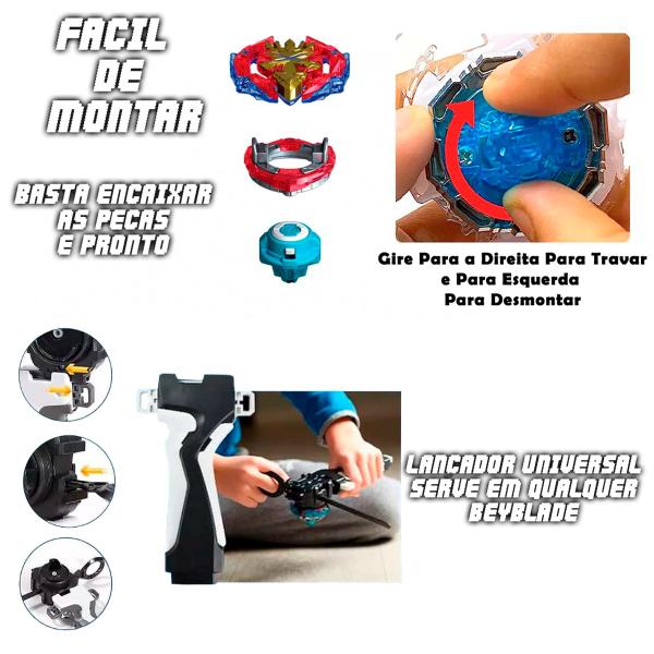Kit 4 Beyblade + 2 Lançadores e Arena De Batalha Completo