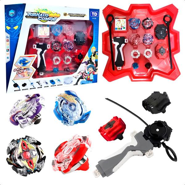 Kit 4 Beyblade + 2 Lançadores e Arena De Batalha Completo