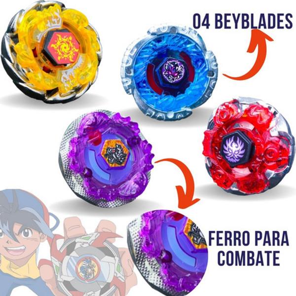 Imagem de Kit 4 Beyblade Metal Com Led + 2 Lançadores Arena De Batalha