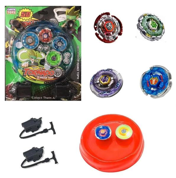 Imagem de Kit 4 Beyblade Metal Fusion Led Tornado + Arena + 2 Lançador