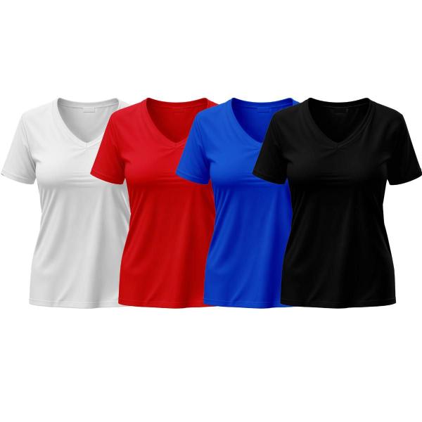 Imagem de Kit 4 Blusa Dry Feminina Esportiva Slim Malha Gelada Camiseta Academia