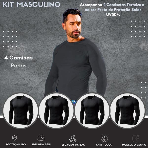 Kit 4 Blusas Manga Comprida Térmica Masculina Tecido Gelado Frio e Calor Fator Uv 50+ Compressão Slim Marca Original - SIGMA Imagem de Kit 4 Blusas Manga Comprida Térmica Masculina Tecido Gelado Frio e Calor Fator Uv 50+ Compressão Slim Marca Original