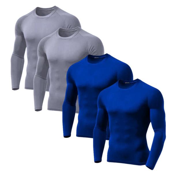 Imagem de Kit 4 Blusas Manga Comprida Térmica Masculina Tecido Gelado Frio e Calor Fator Uv 50+ Compressão Slim Marca Original