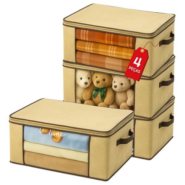 Kit 4 Bolsas Organizadoras Grandes Caixa Multiuso Guarda Roupa Colchas Edredom Cobertor - ...