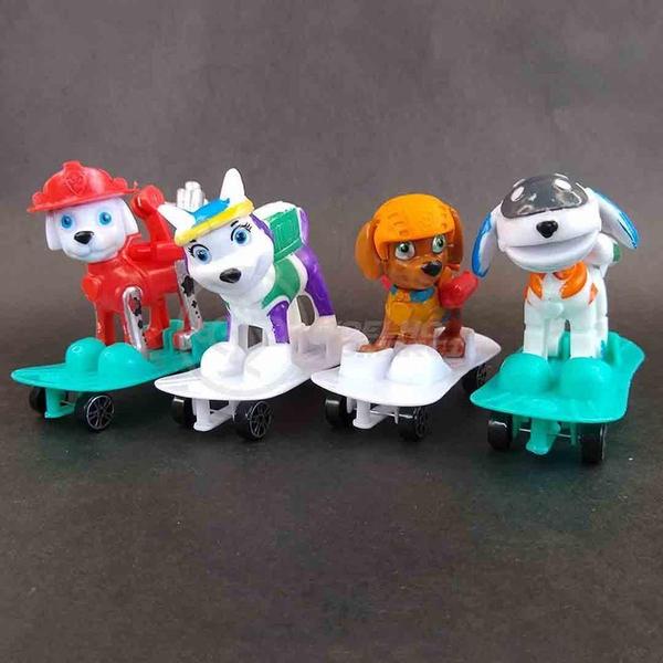 Imagem de Kit 4 Bonecos Brinquedos Patrulha Canina Com Skate 8Cm