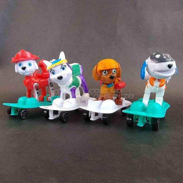 Imagem de Kit 4 Bonecos Brinquedos Patrulha Canina Com Skate 8Cm