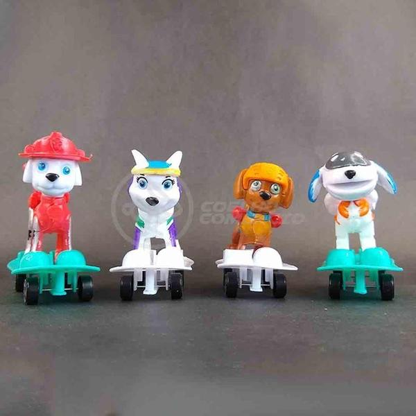 Imagem de Kit 4 Bonecos Brinquedos Patrulha Canina Com Skate 8Cm