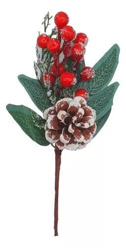 Imagem de Kit 4 Buquê Flor Natal Cerejinha Pinha 22cm Neve Folhagem