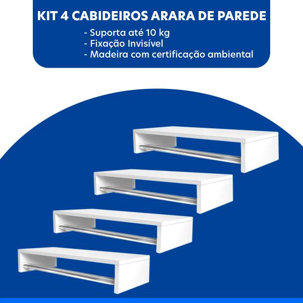 Imagem de Kit 4 Cabideiros Arara de Parede 50cm Preto