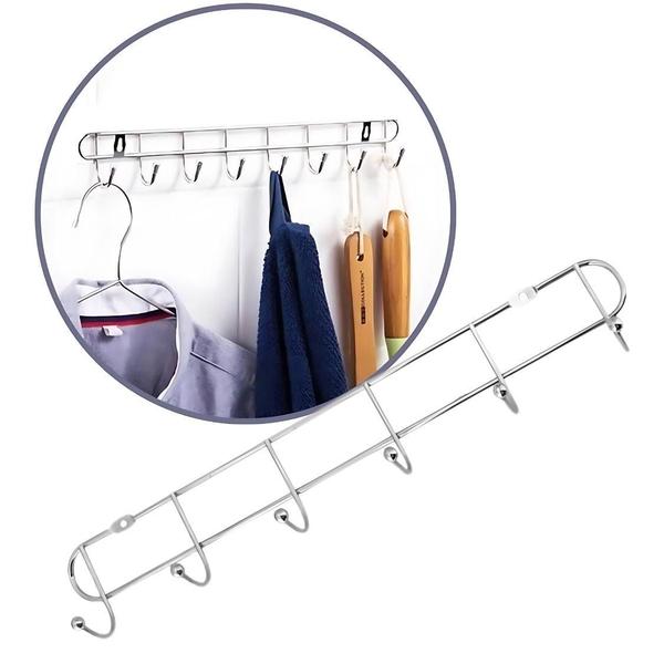 Imagem de Kit 4 Cabides De Parede Inox Com 6 Ganchos 35Cm Organizador