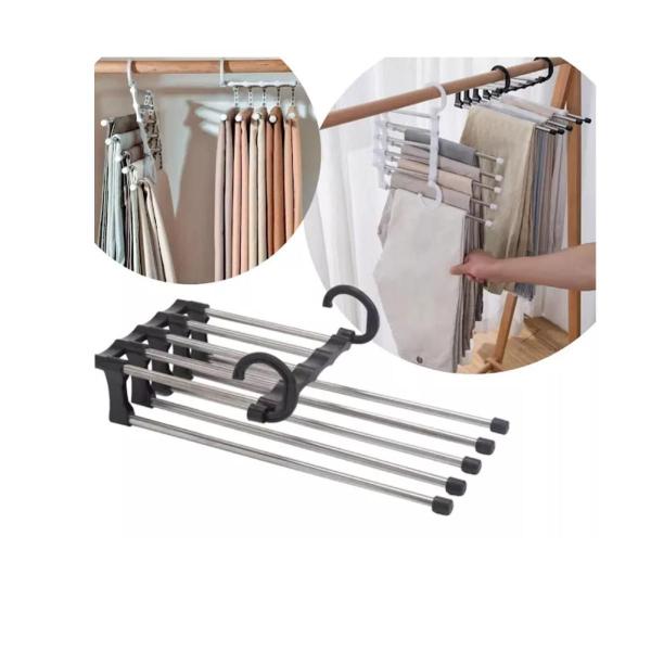 Imagem de Kit 4 Cabides Multifuncional Para Calças e Saias 5 Divisórias Retrátil Reforçado