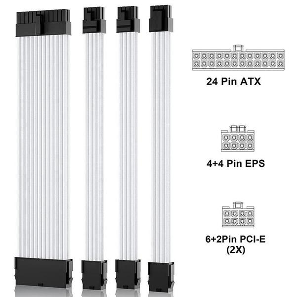 Imagem de Kit 4 Cabos Sleeved Branco Extensor Fonte Atx Eps Pci-e