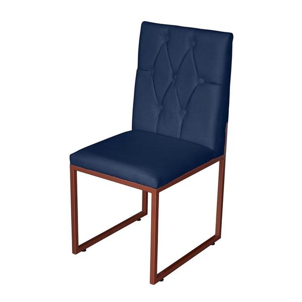 Kit 4 Cadeira de Jantar Escritorio Industrial Malta Capitonê Ferro Bronze Suede Azul Marinho - Móveis Mafer Imagem de Kit 4 Cadeira de Jantar Escritorio Industrial Malta Capitonê Ferro Bronze Suede Azul Marinho - Móveis Mafer