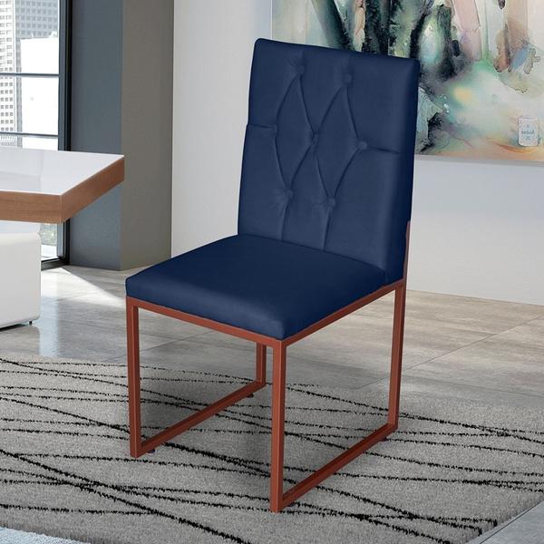 Kit 4 Cadeira de Jantar Escritorio Industrial Malta Capitonê Ferro Bronze Suede Azul Marinho - Móveis Mafer Imagem de Kit 4 Cadeira de Jantar Escritorio Industrial Malta Capitonê Ferro Bronze Suede Azul Marinho - Móveis Mafer